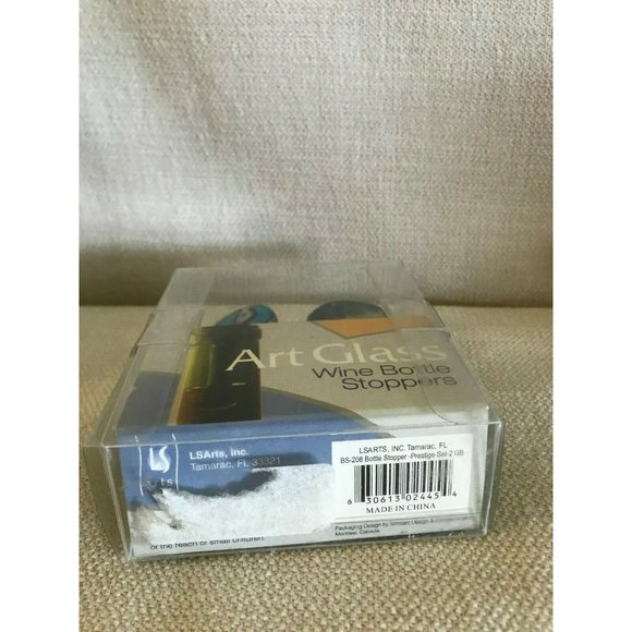 LS Arts Art Glass Wine Bottle Stoppers New In Box - Picture 5 of 5